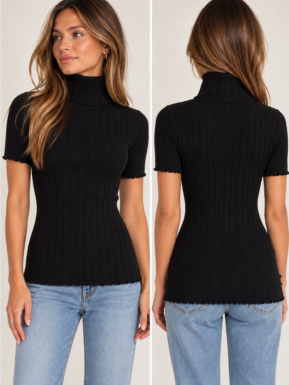 Simon Niller Ribbed Turtleneck Short Sleeve Top